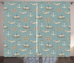 Retro Nautical Elements Art Curtain