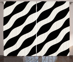 Retro Art Wavy Lines Pattern Curtain