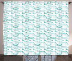 Sketchy Fish Breeds Pattern Curtain