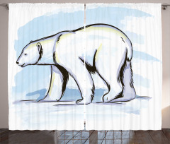 Pencil Sketch Polar Bear Curtain