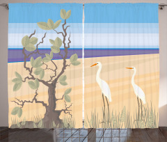 Birds on Beach Coastal Doodle Curtain