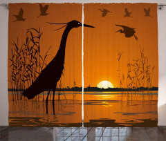 Bird Silhouettes Swamp Sunset Curtain