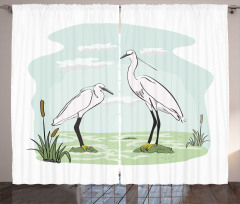 2 Herons in Marsh Cartoon Curtain