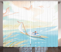 Girl in Boat on Lake Birds Curtain