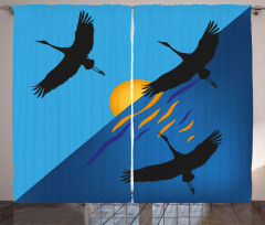 Flying Bird at Horizon Sunset Curtain