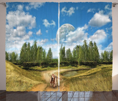 Running Dog Trees Sky Curtain