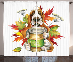 Dog Coffee Autumn Leaf Curtain