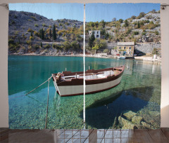 Tranquil Scene Boat on Bay Curtain