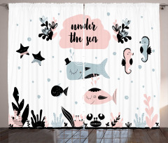 Under the Sea Fauna Cartoon Curtain