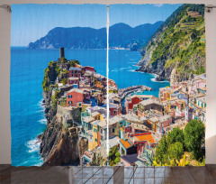 Italy Houses Cliff and Sea Curtain