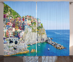 Colorful Coastal Village Curtain