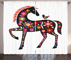 Floral Ornate Horse Bird Curtain