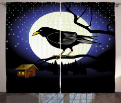 Full Moon Night Bird Curtain