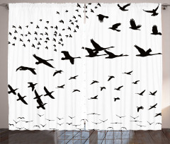 Monochrome Flying Birds Curtain