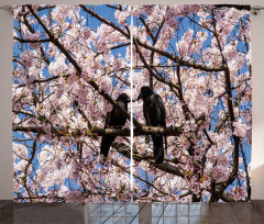 Birds on Sakura Tree Curtain