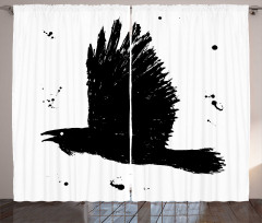 Gothic Ink Sketch Bird Curtain