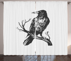 Bird on Bare Branch Art Curtain