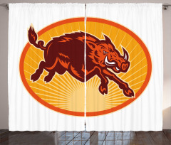 Retro Attacking Wild Boar Curtain