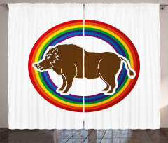 Wild Hog Boar in Rainbow Curtain