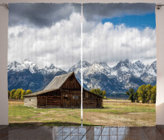 Rustic Wooden Cottage View Curtain