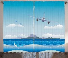 Plane Fly on Sea and Shark Curtain