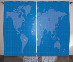 Flight Routes on World Map Curtain