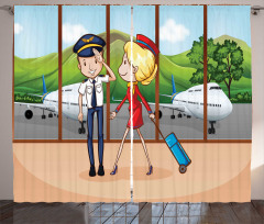 Pilot and Hostess Cartoon Curtain