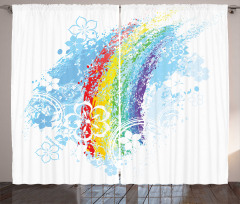 Grungy Colorful Flowers Curtain