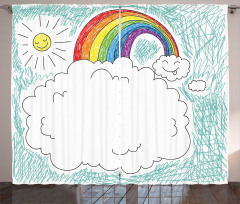 Childish Drawn Rainbow Sun Curtain