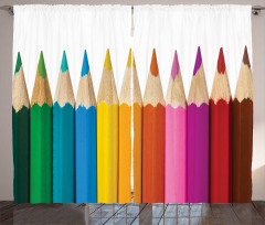 Colorful Pencils Macro Photo Curtain