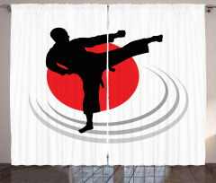 Man Karate Kick Silhouette Curtain