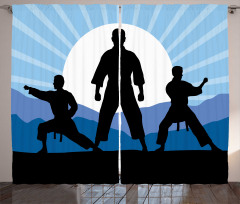 Karate Men Silhouettes Sun Curtain