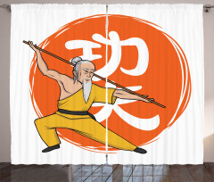 Shaolin Monk in Wushu Pose Curtain