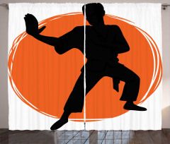 Karate Pose Man in Uniforms Curtain