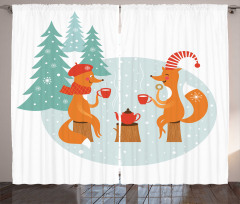 Happy Foxes Winter Curtain