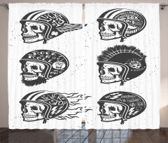 Greyscale Sketch Skulls Curtain