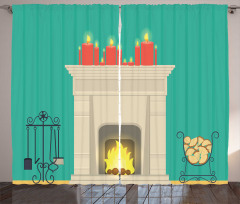 Classic Log Fire Candles Curtain