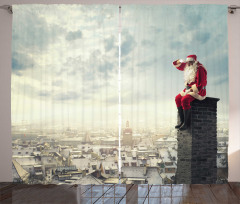 Santa Sits on Chimney Curtain