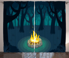 Campfire Woods Night Curtain