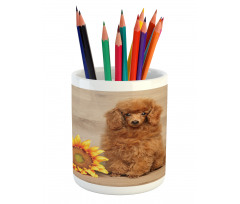 Sunflower on Wooden Backdrop Pencil Pen Holder