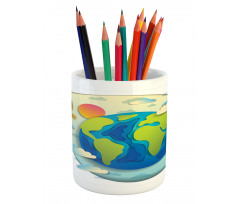 Graphical Globe Clouds Pencil Pen Holder