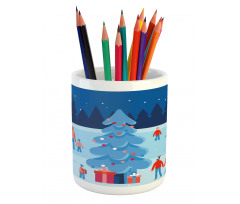 Christmas Scene Night Pencil Pen Holder