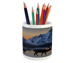 Mountain Deer by the Lake Pencil Pen Holder