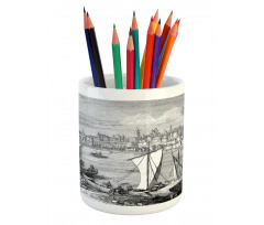 Sketchy Nostalgic City Scene Pencil Pen Holder