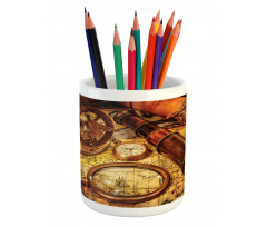 Watch on Old Map Nautical Pencil Pen Holder