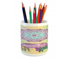 Eastern Elephants Flowers Pencil Pen Holder