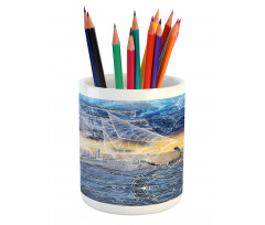 Nautical Ship on the Ocean Pencil Pen Holder