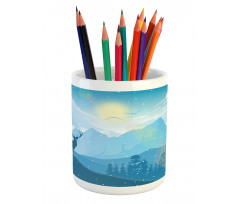 Mountain Fauna Sunrise Pencil Pen Holder