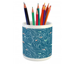 Waves and Ships Cartoon Pencil Pen Holder