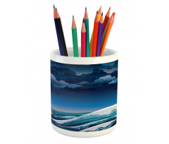 Night Seascape Boat Pencil Pen Holder